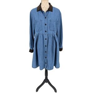 CAMBRIDGE SPIRIT Dress Size 12 Blue Denim Brown Corduroy Collar